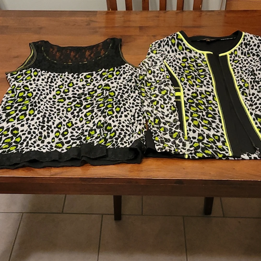 Piccadilly Jacket and matching tank, size Sm, animal print black, cream green - Picture 14 of 16